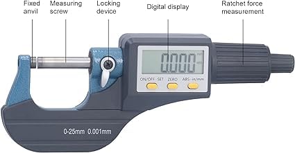 Real Instruments Digital Outside Micrometer Screw Gauge 0-25mm With Lcd Display & Carry Case Ideal For Accurate Measuring Dimensions In Inches & MM (0.001mm) Resolution,+/-0.0001" Accuracy