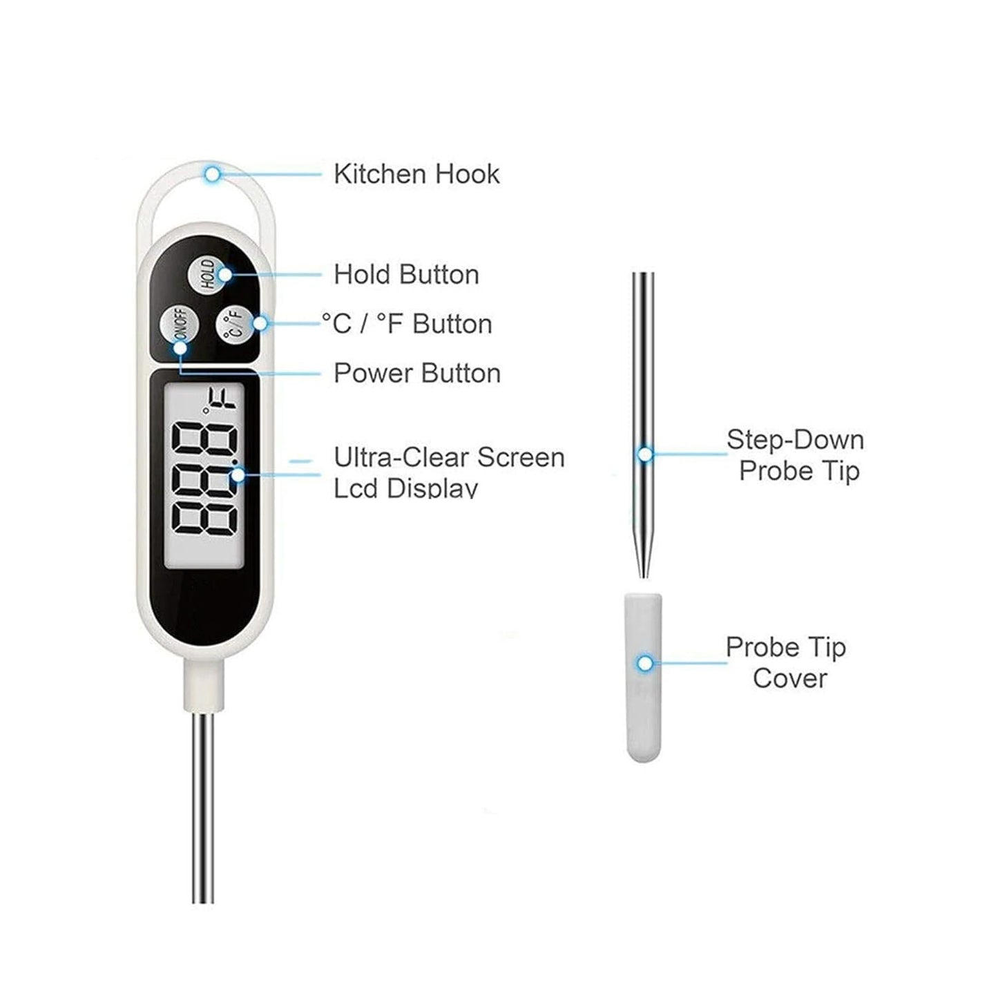 Real Instruments Digital Food Thermometer Kitchen BBQ Temperature Test TP300 High Precision Pen-Type Digital Thermometer with Wide Temperature Range, Stainless Steel Probe, and Rapid Measurement for Cooking, Laboratory, and Industrial Applications