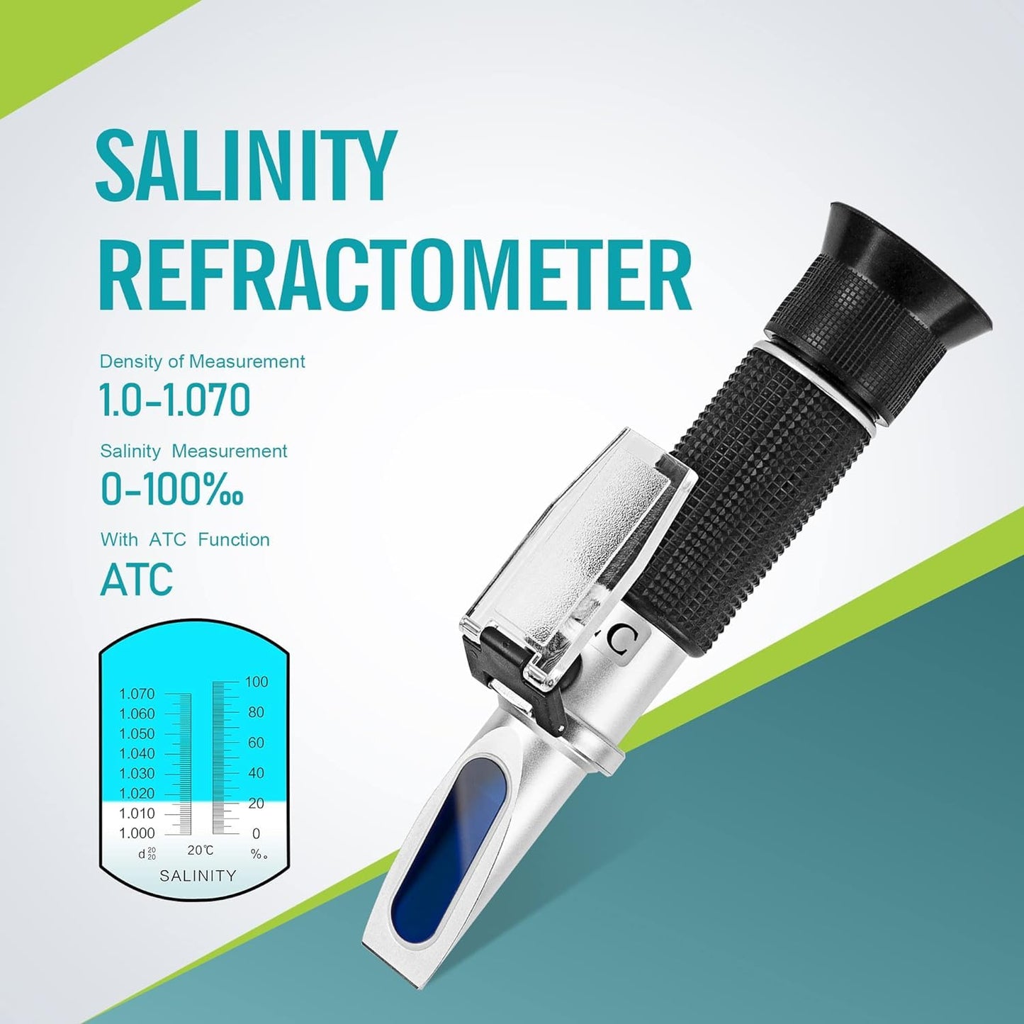 Real Instruments 0 To 100 PPT Salinity Refractometer For Seawater And Marine Fishkeeping Aquarium With Automatic Temperature Compensation ATC