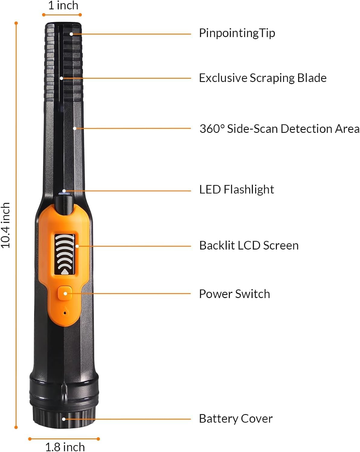 Real Instruments LCD Display Pin Pointer Gold Metal Detector with LED Flashlight,360 Degree Searching Pinpointer,IP68 Underwater to 15m/50feet Treasure Hunter High Performance Metal Detector (HS-16)