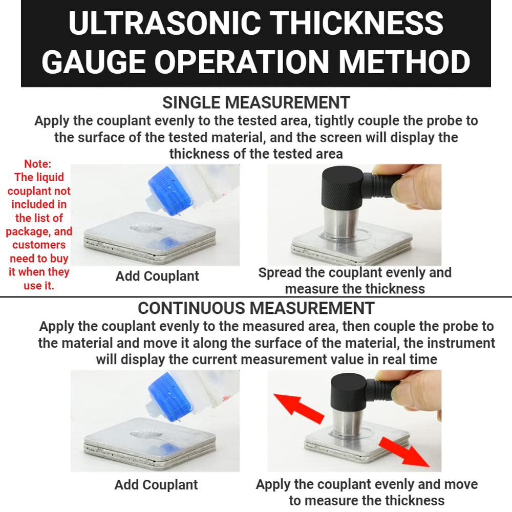 Real Instruments HT-1200 Ultrasonic Thickness Gauge LCD Digital Meter Tester Measuring Tool 2-300mm Range