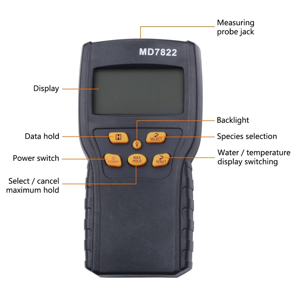 Real Instruments MD7822 Digital Grain Moisture Meter with Probe for Wheat, Rice & Corn