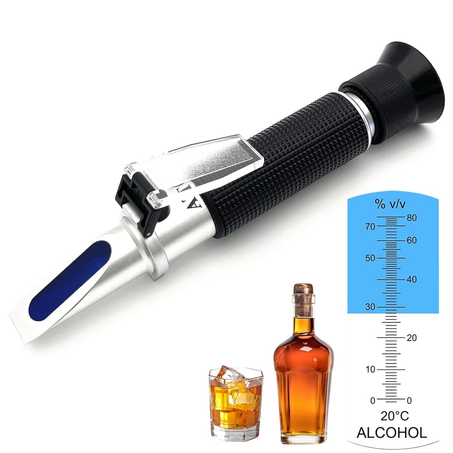 Real Instruments 0-80% V/V Alcohol Refractometer For Spirit Alcohol Volume Percent Measurement With Automatic Temperature Compensation for Distilled Beverages, Whiskey, Vodka, Gin, Tequila