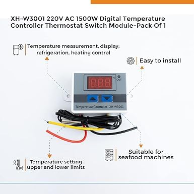 Real Instruments XH W3001 Digital LED Display Temperature Controller 220V 1500W 10A LED Temperature Controller With Thermostat Control Switch NTC Sensor Probe For Egg Incubator