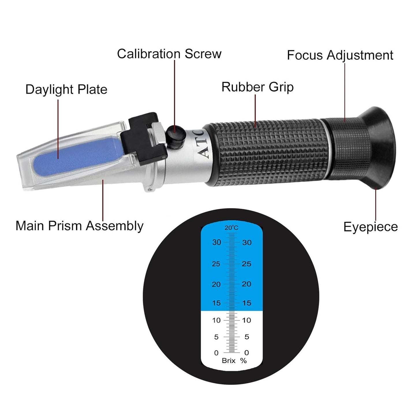 Real Instruments 0 To 32% Handheld Brix Refractometer Portable Brix Reader Tester For Measuring Sugar Content In Fruit, Saccharimeter Homebrew Beer Wort Wine Making Automatic Temperature Compensation