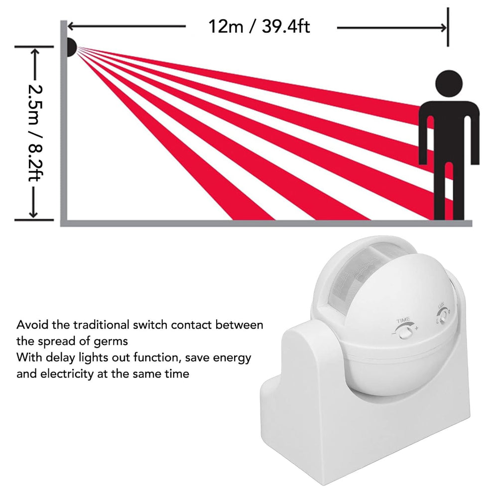 Real Instruments Infrared Motion Sensor, Energy Saving Motion Sensor Detector Switch Waterproof Outdoor 180 Degree Security Pir Motion Sensor Detector Switch White, TS-14