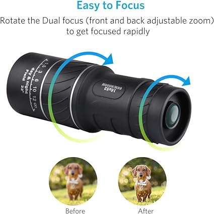 Real Instruments 16x52 Monocular Dual Focus Optics Zoom Telescope for Birds Watching/Wildlife/Hunting/Camping/Hiking/Tourism/Armoring/Live Concert 66M/8000M