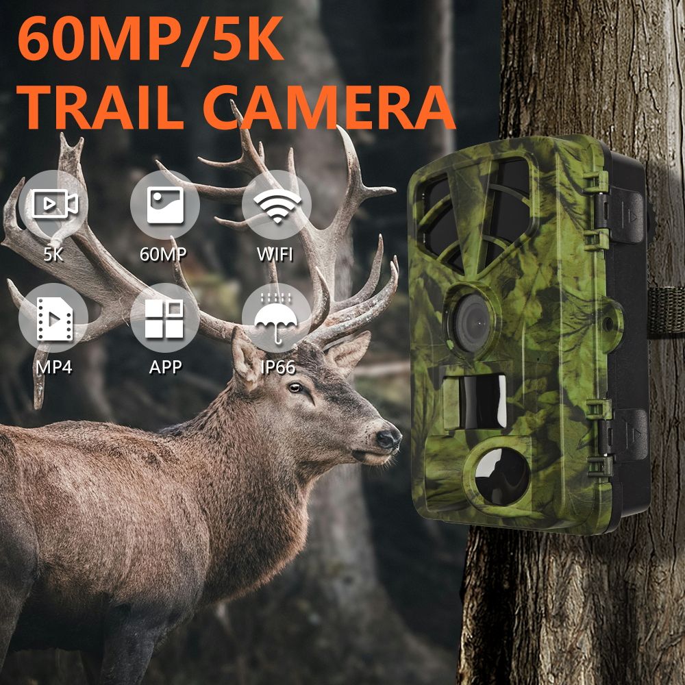 Real Instruments PR906W Wifi Hunting Trail Camera 60MP HD 5K APP Control Infrared IR Night Vision Photo Trap Wireless Wildlife Cam