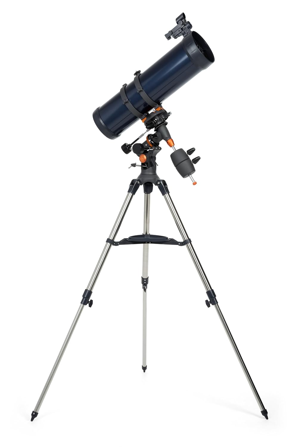 Celestron AstroMaster 130EQ 130mm (5.1-inch) Newtonian Reflector Telescope with Manual German Equatorial Mount, 650mm Focal Length, Dual Eyepieces (20mm & 10mm), StarPointer Finderscope, Adjustable Steel Tripod, and Full Accessory Tray