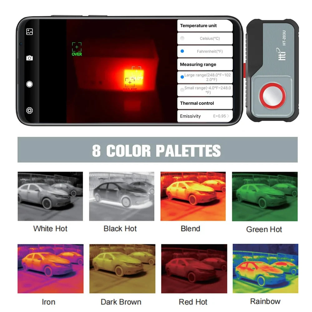 Real Instruments 256X192 IR Resolution Hti HT-203U Thermal Camera for Android Phone Fully Adjustable