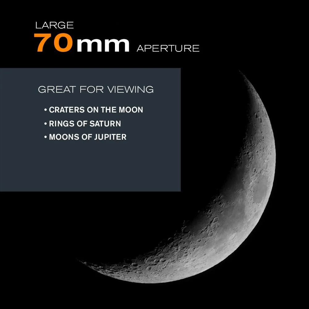 Celestron 70AZ Achromatic Refractor Telescope with 70mm Aperture, 700mm Focal Length, Altazimuth Mount, and Adjustable Aluminum Tripod for Beginner Astronomers and Terrestrial Viewing
