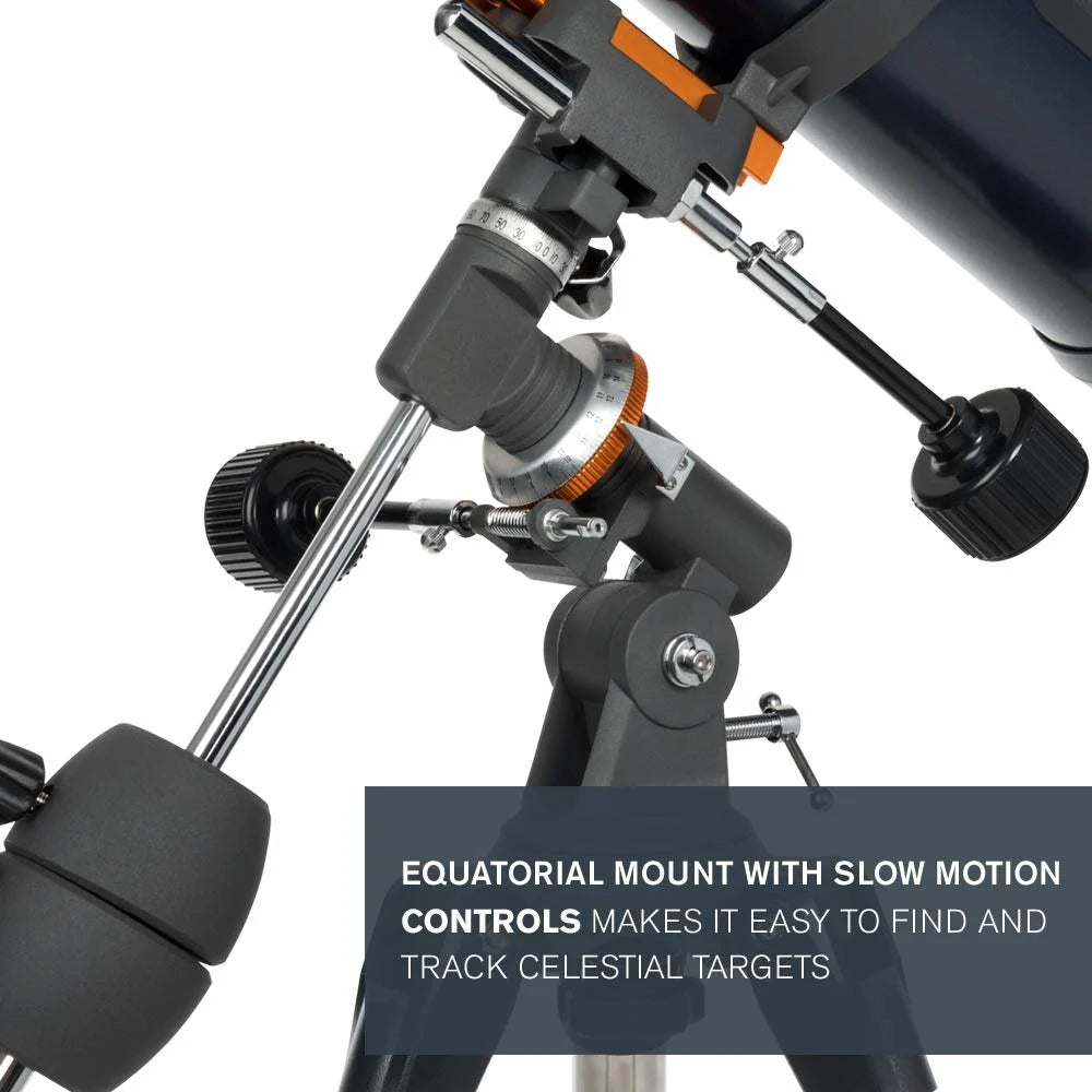 Celestron AstroMaster 130EQ 130mm (5.1-inch) Newtonian Reflector Telescope with Manual German Equatorial Mount, 650mm Focal Length, Dual Eyepieces (20mm & 10mm), StarPointer Finderscope, Adjustable Steel Tripod, and Full Accessory Tray