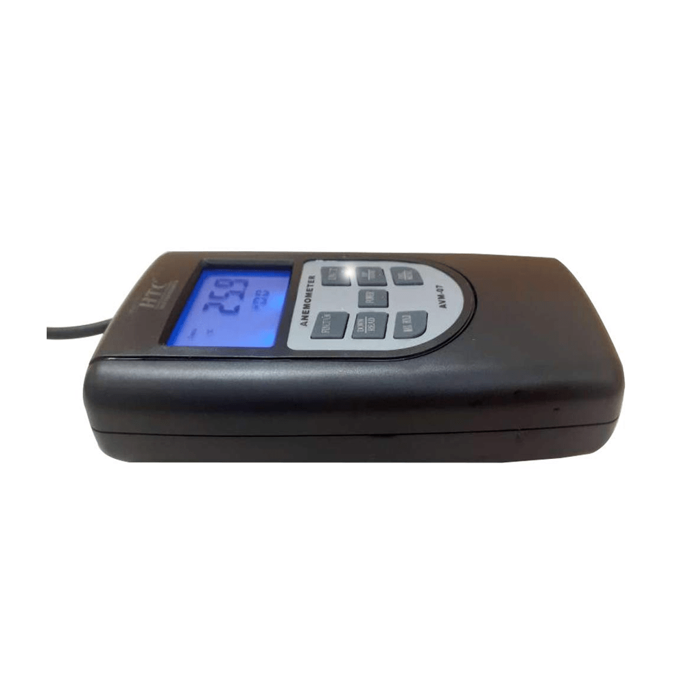 HTC AVM-07 High-Accuracy Digital Vane Anemometer with Large Backlit LCD Display, Multi-Unit Wind Speed and Airflow Measurement in m/s, km/h, ft/min, mph & knots, Temperature Sensing, Max/Min Recording, Data Hold Function, Auto Power Off