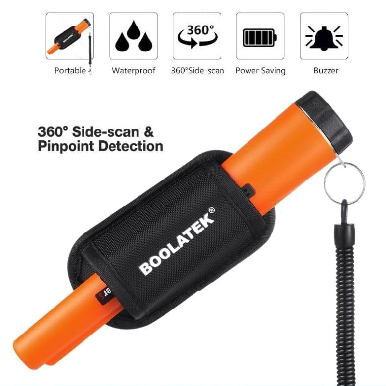 Real Instruments Metal Detector Pinpointer, 360° Search Treasure Pinpointing Finder Probe with 9V Battery and LED, Waterproof Metal Detector for Treasure Hunting, Metal Detecting Accessories for Adults, Kids--Orange