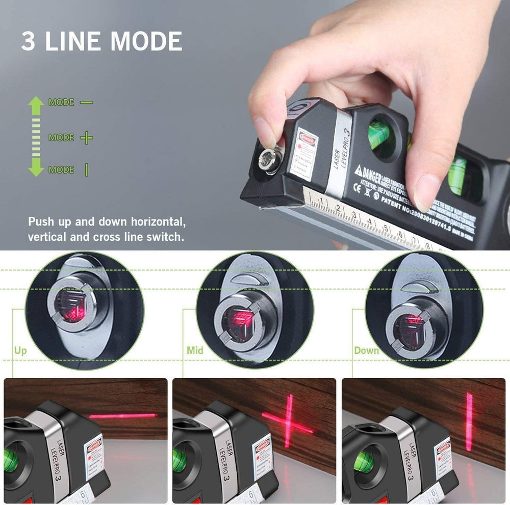 Real Instruments Laser Level Pro 3 – 3-in-1 Multipurpose Laser Level with Measuring Tape, Horizontal & Vertical Bubble Vials, Laser Line Projection for Accurate Alignment and Measurement – Ideal for Home, DIY & Professional Use
