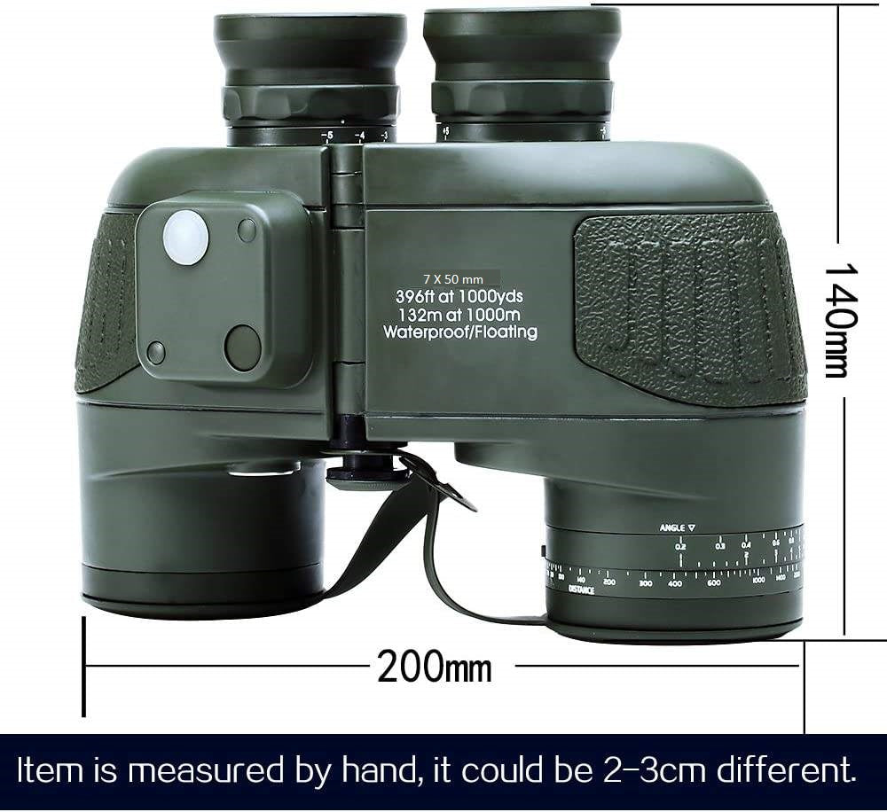 Real Instruments Military-Grade 7x50 Waterproof Binoculars with Built-in Compass & Rangefinder – Floating, Fog-Proof, Tactical Marine Optics