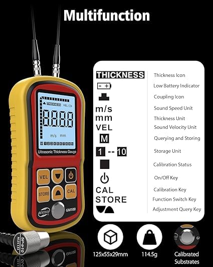 Real Instruments Ultrasonic Thickness Gauge - High Precision, Wide Measuring Range, and User-Friendly LCD Display for Accurate Thickness Measurements - GM100