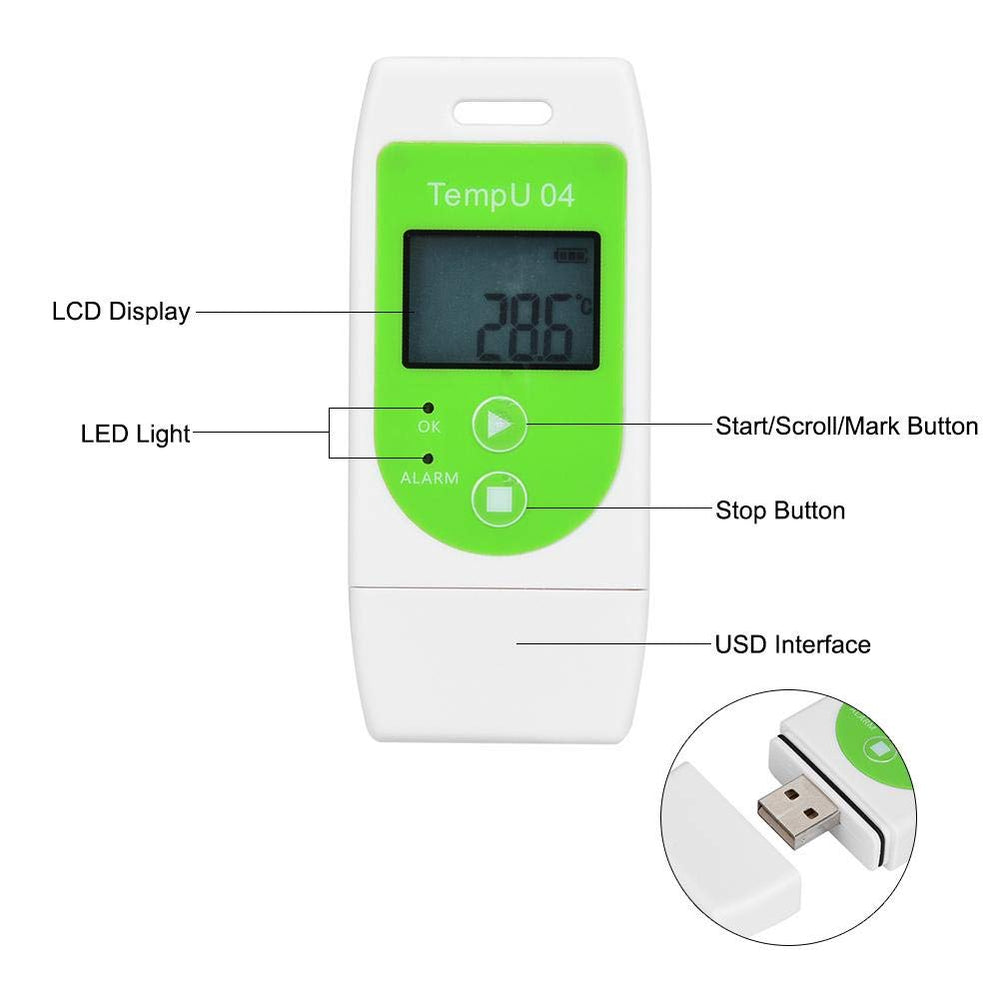 Real Instruments TempU04 USB Digital Temperature and Humidity Data Logger Temperature Monitor with 32000 Points Recording Multiuse Reusable Thermometer For Temperature Monitoring, Food Applications, Storage, Refrigerators - TempU04
