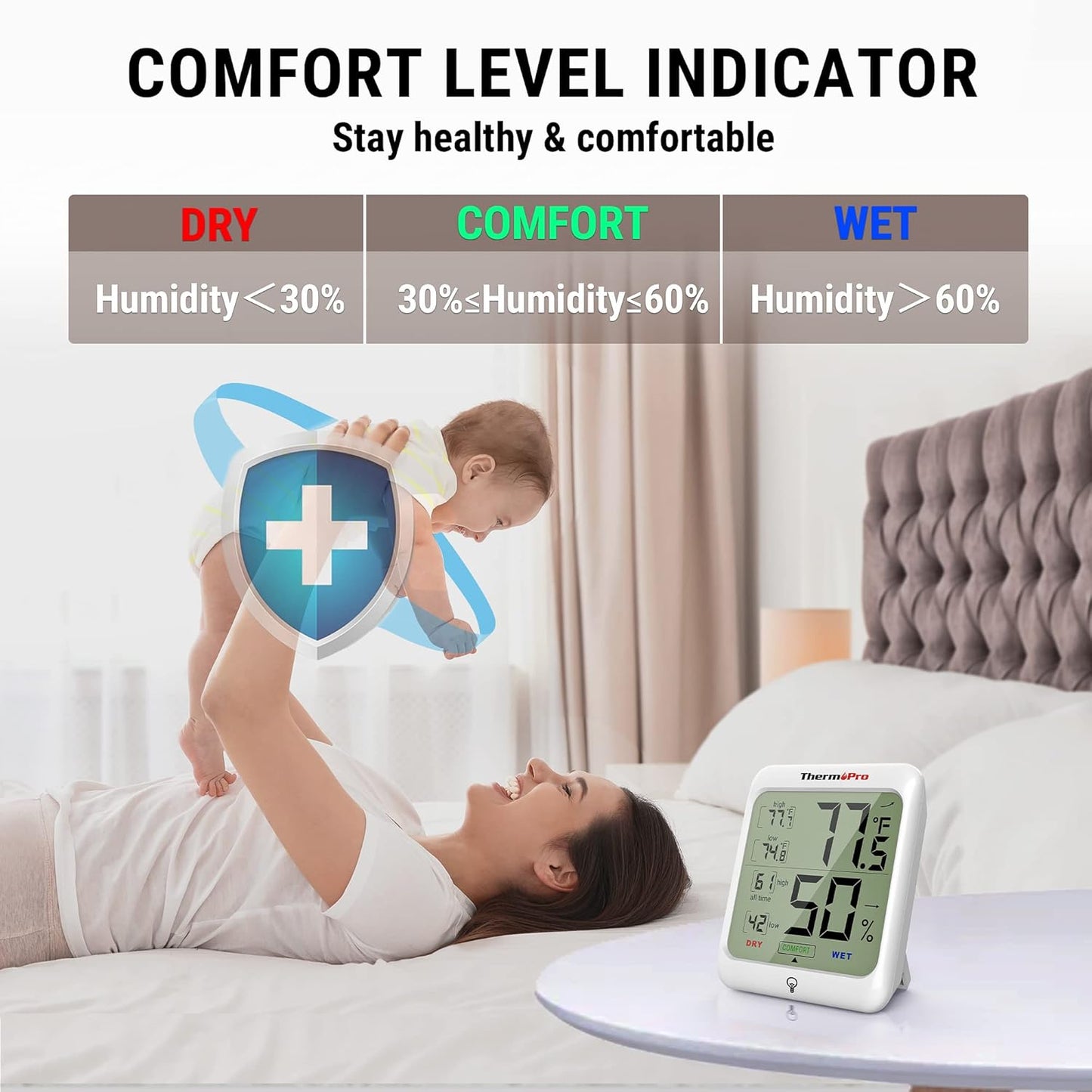 ThermoPro TP53 Hygrometer Humidity Gauge Indicator Digital Indoor Thermometer Room Temperature and Humidity Monitor with Touch Backlight