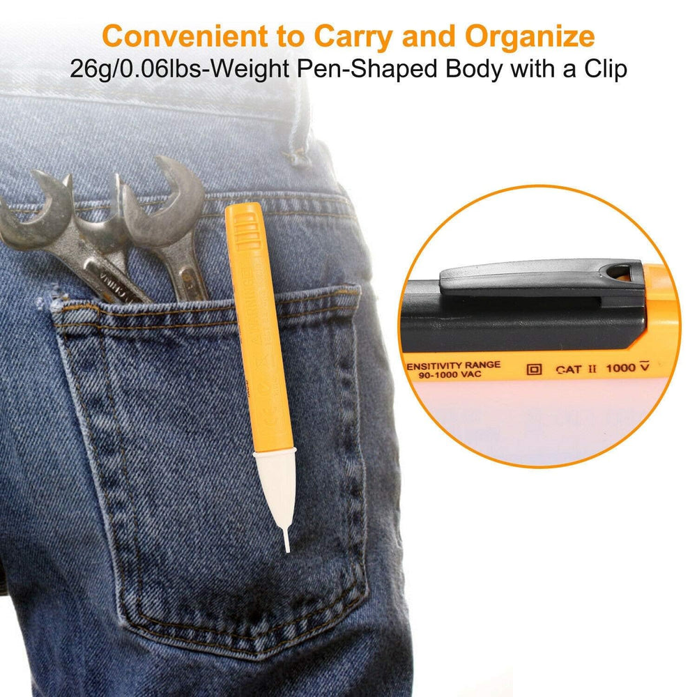HTC AC-II Non-Contact Voltage Tester, Electrical Voltage Detector Pen 12-1000V AC Inductive Electric Tester Pen Digital Multi-meter Volt Meter with Alarm Mode Live/Null Wire Judgment