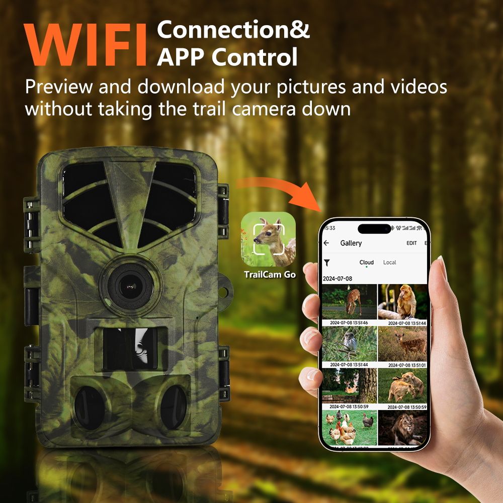 Real Instruments PR906W Wifi Hunting Trail Camera 60MP HD 5K APP Control Infrared IR Night Vision Photo Trap Wireless Wildlife Cam