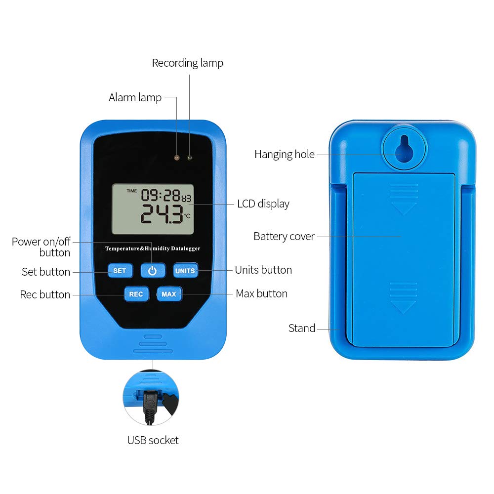 Real Instruments Mini USB Humidity Temperature Data Logger RH Temp Datalogger Recorder Humiture Recording Meter with Heat Index and Dew Point Test 80,000 Record Capacity, TS-99