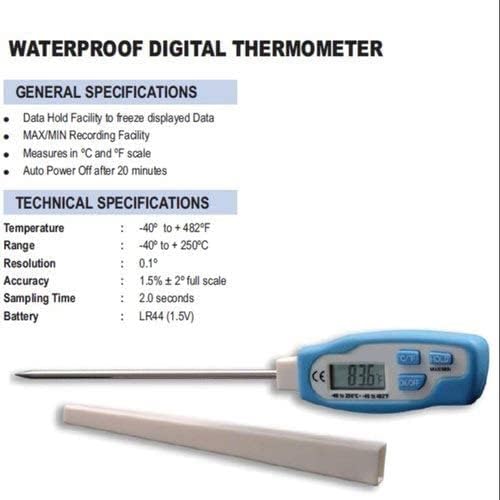 Real Instruments Instant Read Digital Meat Thermometer for Food, Bread Baking, Water, and Liquid. Waterproof and Long Probe with Meat Temp Guide for Cooking, Display with Backlit DTM-902