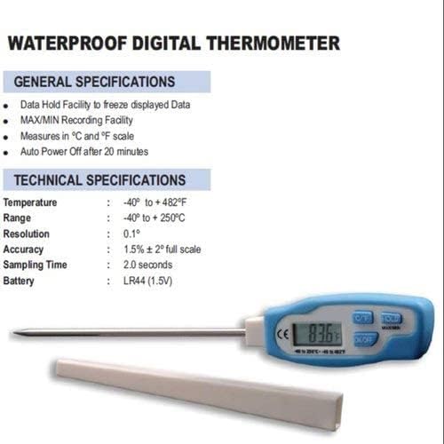 Real Instruments Instant Read Digital Meat Thermometer for Food, Bread Baking, Water, and Liquid. Waterproof and Long Probe with Meat Temp Guide for Cooking, Display with Backlit DTM-902