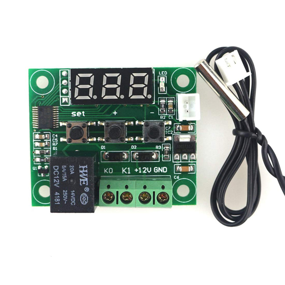 Real Instruments High-Precision W1209 Digital Temperature Controller with Adjustable Thermostat, LED Display, Wide Temperature Range, Relay Output and User-Friendly for Heating & Cooling Applications in DIY Projects, Incubators & Thermostatic Devices