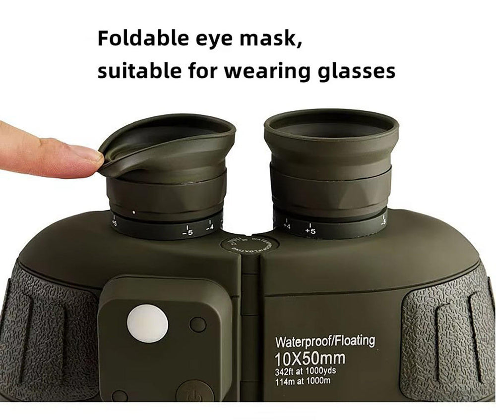 Real Instruments Military-Grade 10x50 Waterproof Binoculars with Built-in Compass & Rangefinder – Floating, Fog-Proof Tactical Optics