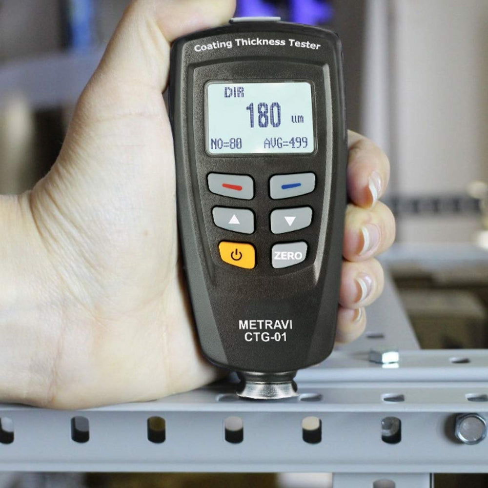 Metravi Coating Thickness Gauge CTG-01 with Dual Technology for Magnetic Induction and Eddy Current Measurements, 0-1250 µm Range, High Accuracy, Backlit LCD Display, Multi-Point Calibration for Ferrous and Non-Ferrous Substrates