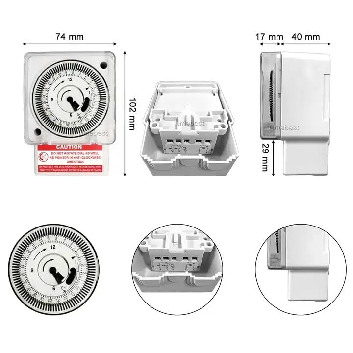 Real Instruments FM/1 QT Quartz Analog Manual Time Switch FM1 AC 240V Daily Dial Base Mounting Programmable Electronic Timer Switch, White