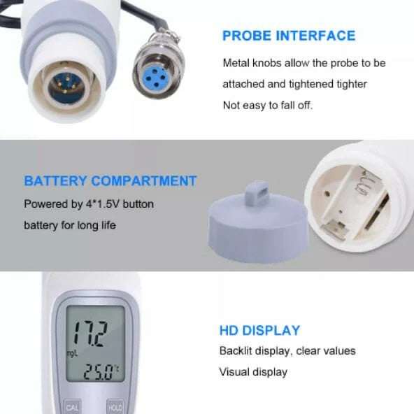 Real Instruments JPB-70A High-Precision Dissolved Oxygen Meter with Wide Measurement Range, Automatic Air Calibration, Temperature Compensation, IP54 Waterproof, & User-Friendly for Environmental Monitoring, Aquaculture, Water Treatment & Laboratory