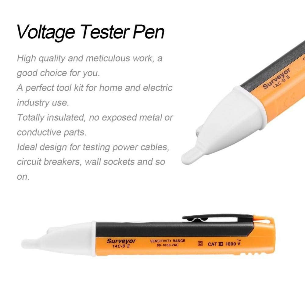 Real Instruments Voltage Tester 90~1000V AC Electric Voltage Power Detector Alert Sensor Tester LED Light Non-Contact Pen,Yellow (1) Battery Powered