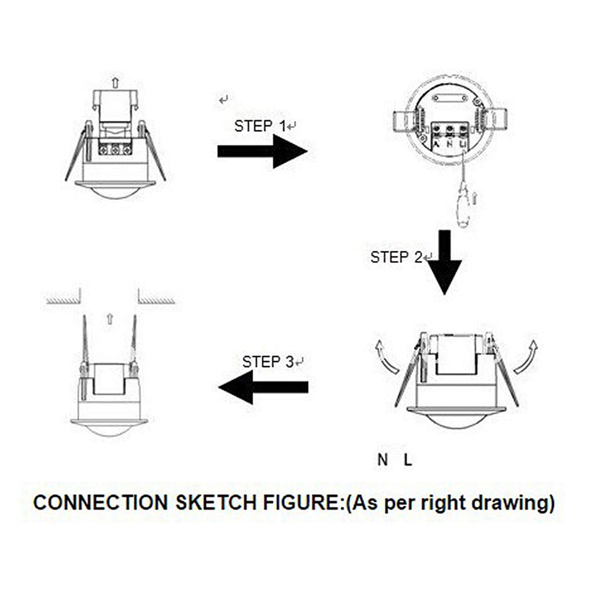 110-240V Infrared Motion Sensor Switch, Recessed Fall PIR Ceiling Motion Sensor Detector Light Switch Adjustable 360 Degree