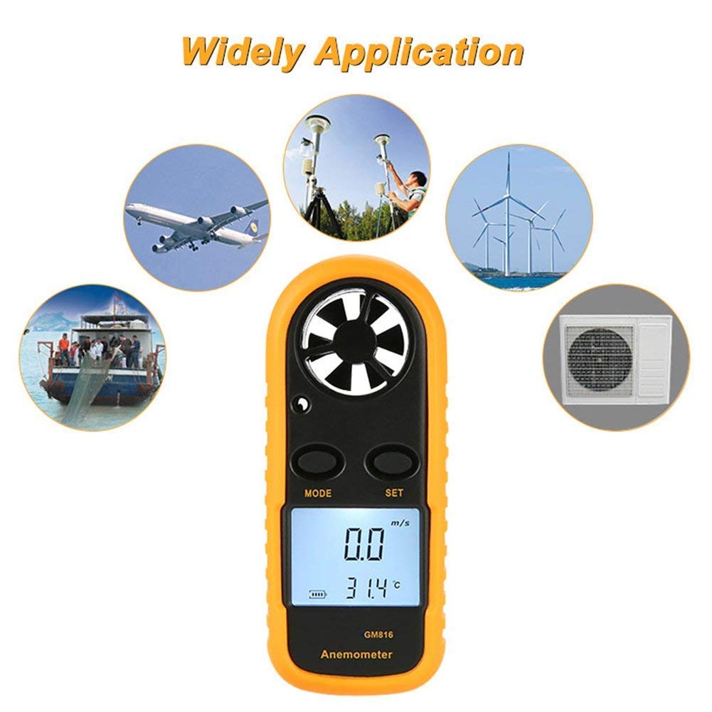 Real Instruments GM816 Portable Anemometer Thermometer Air Wind Speed Gauge Meter Air Flow Velocity Windmeter 30m/s LCD with Temperature Tester