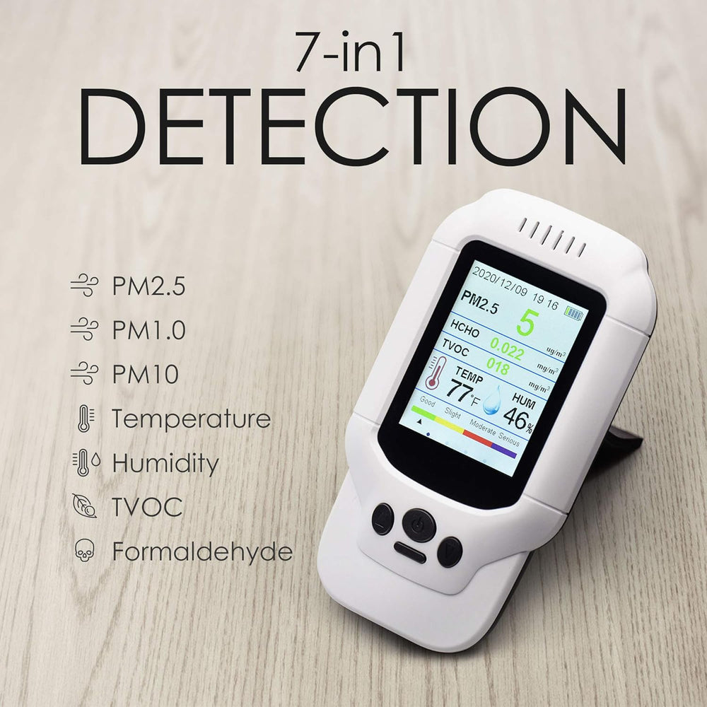 Real Instruments Indoor Air Quality Monitor, HCHO Formaldehyde Detector, Temperature Reader, Pollution Tester & Sensor, Measure TVOC Volatile Organic Compound, PM1.0 PM2.5 PM10 Particulate, AQM-06