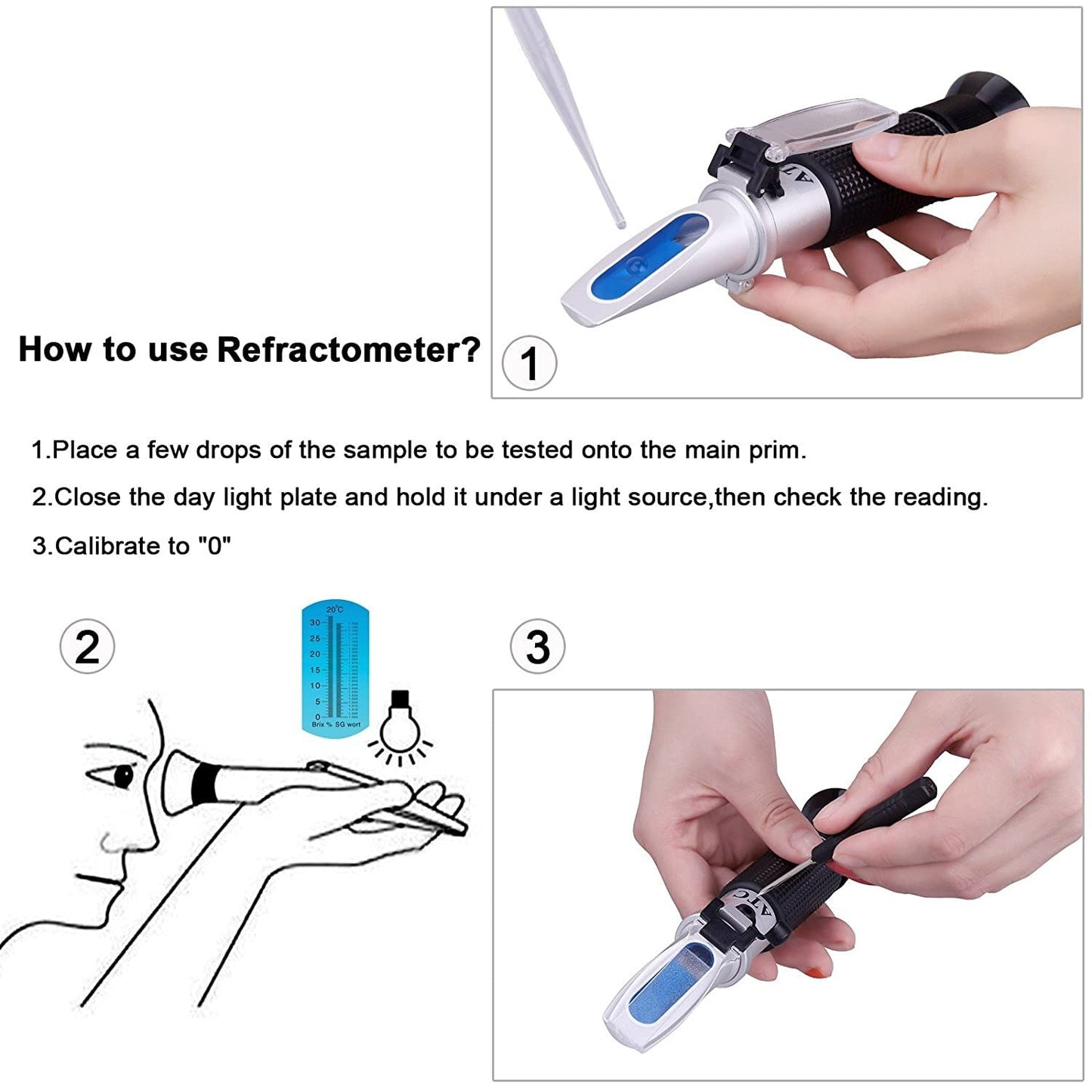 Real Instruments 0-90% Brix Meter Refractometer Portable Hand Held Sugar Content Hydrometer Automatic Temperature Compensation Grape Wine Extractor Tester Machine For Sugar, Food, Fruit,Honey