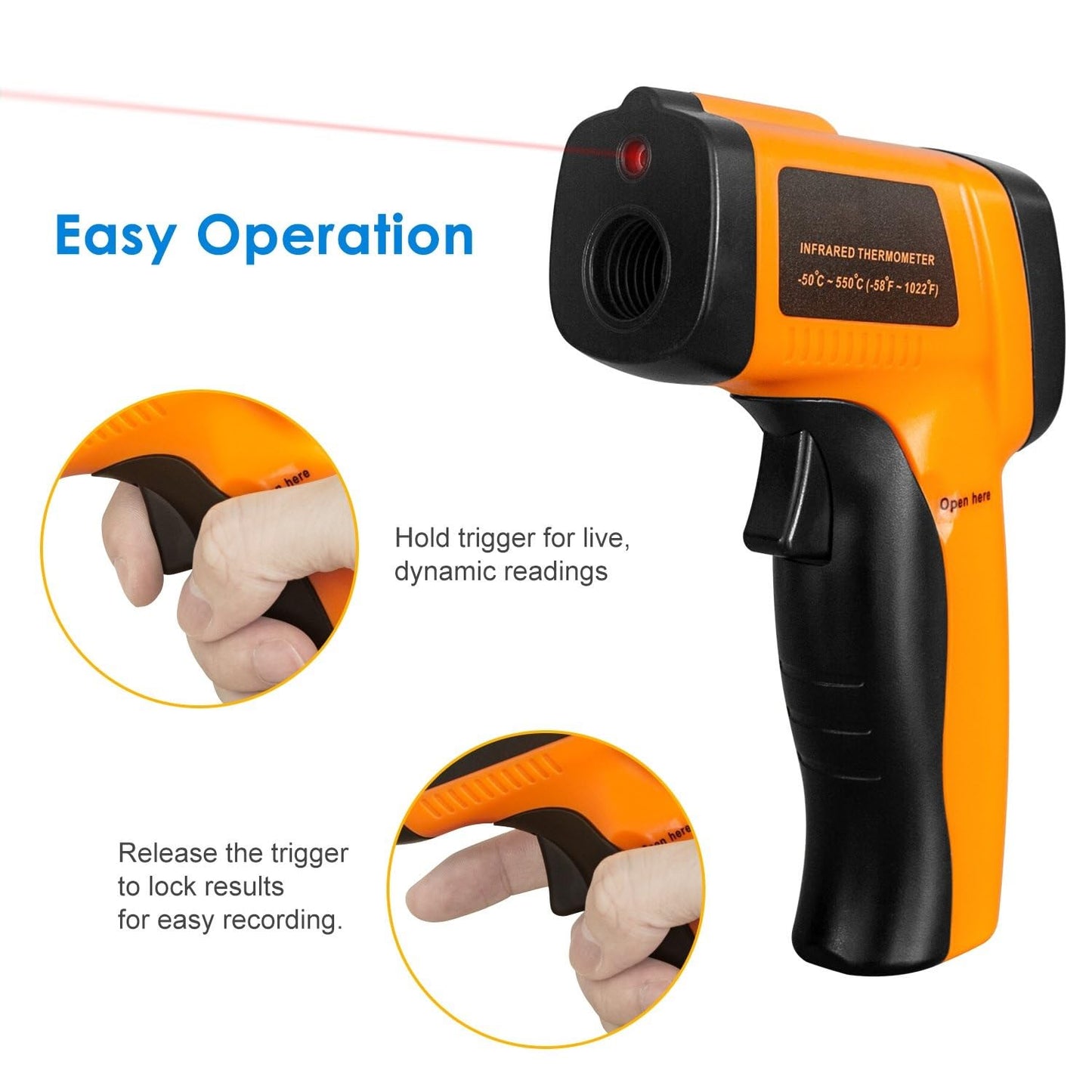 Real Instruments Laser Infrared Thermometer Non-Contact Digital Handheld Temperature Gun With Back Light LCD Display IR Thermometer For Industrial, Kitchen Cooking, Ovens (IR-550)