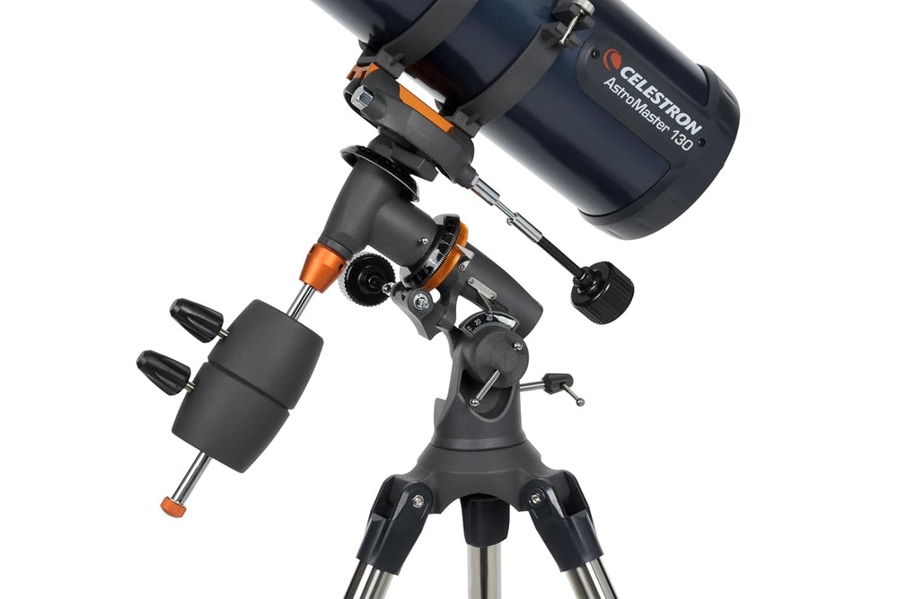Celestron AstroMaster 130EQ 130mm (5.1-inch) Newtonian Reflector Telescope with Manual German Equatorial Mount, 650mm Focal Length, Dual Eyepieces (20mm & 10mm), StarPointer Finderscope, Adjustable Steel Tripod, and Full Accessory Tray