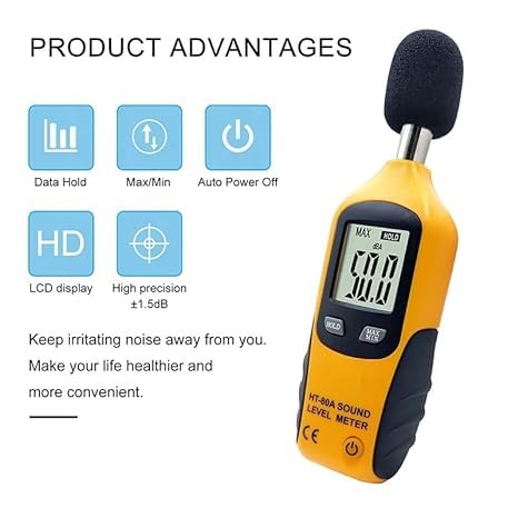 Real Instruments HT 80A Digital Handheld Sound Level Audio Volume Noise Meter Tester Portable Measurement Equipment Decibel Meter Device Single Unit Monitor Pressure LCD Display Measuring 30-130dB