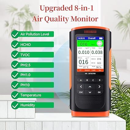 Real Instruments 8-in-1 Air Quality Monitor | PM1.0, PM2.5, PM10, TVOC & HCHO Meter (AQM-02)