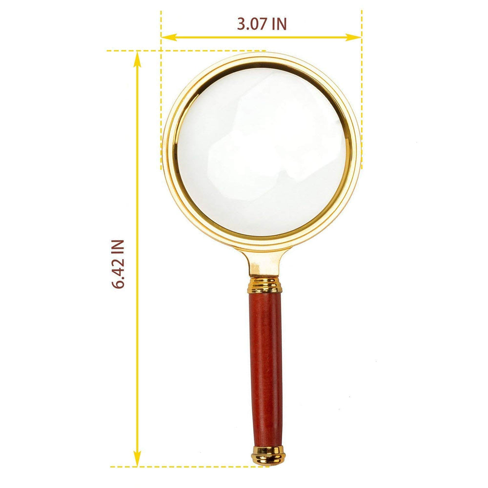 Real Instruments Double Glass 3X High Power Antique Handheld Magnifier Magnifying Glass for Reading, Soldering, jewelries, maps, Great for Gifting (3X, 80MM, Gold + Red)