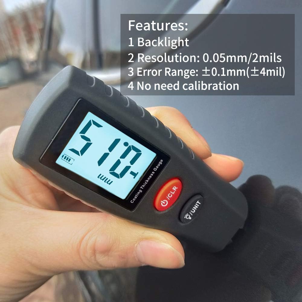 Real Instruments Digital Thickness Gauge Meter, Car Painting Test Gauge for Used Car Buyer, Paint Mil Thickness Gauge Meter Check The Car’s Original Thickness of a Coating (YNB-100S)