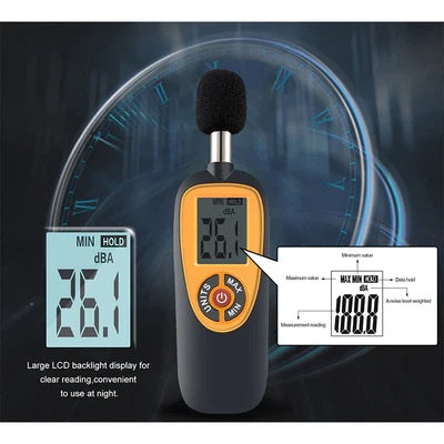 Real Instruments HT-90A Digital Sound Level Meter 30 dB to 130 dB Range, A-Weighting & C-Weighting, Fast/Slow Response Modes, LCD Display with Backlight, Data Hold Function, Auto Power Off for Industrial, Environmental & Construction Noise Monitoring