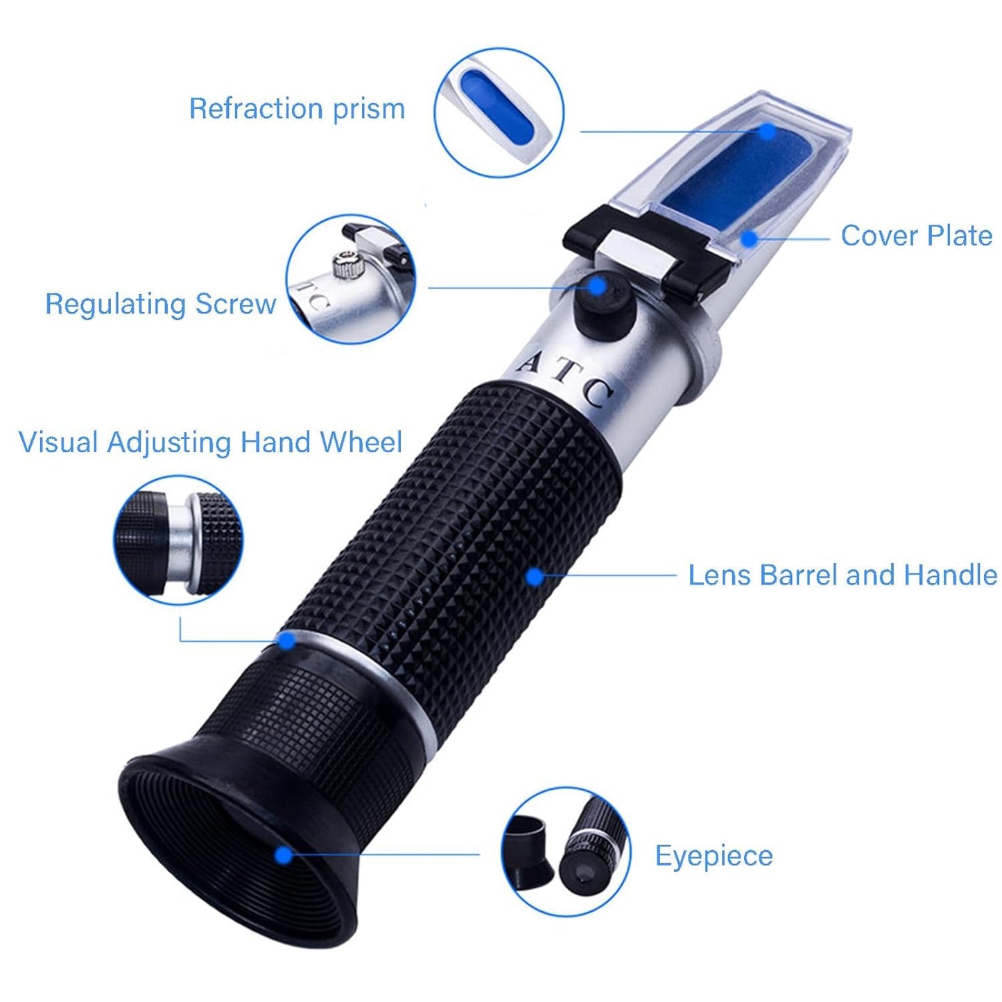 Real Instruments Dual Scale Of 0 To 40% Brix & 0 To 25% Vol Refractometer With ATC Accurate Alcohol And Brix Measurement For Testing Grape Wine Brewing Measuring Sugar Content Grape Juice