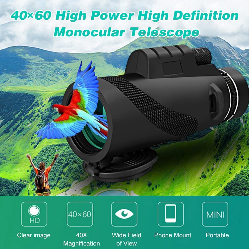 Real Instruments 40 X 60 Outdoor Portable Monocular Telescope for Outdoor Travel, Camping, Sighting | 15.0 x 5.2 x 4.2 cm | Black