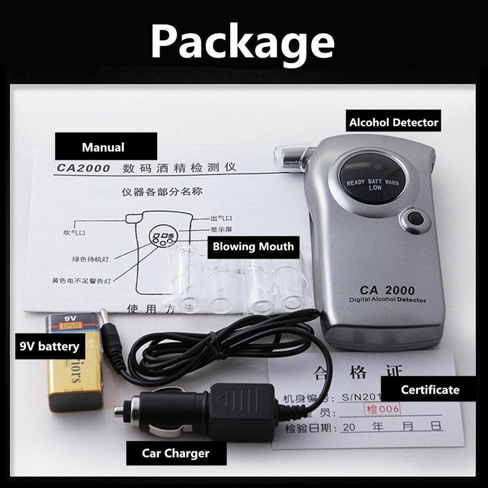 Real Instruments CA2000 Portable Digital Highly Reliable, Accurate & Quick Breath Alcohol Analyzer LED Display Alcohol Detector Breathalyzer Machine, AT-18