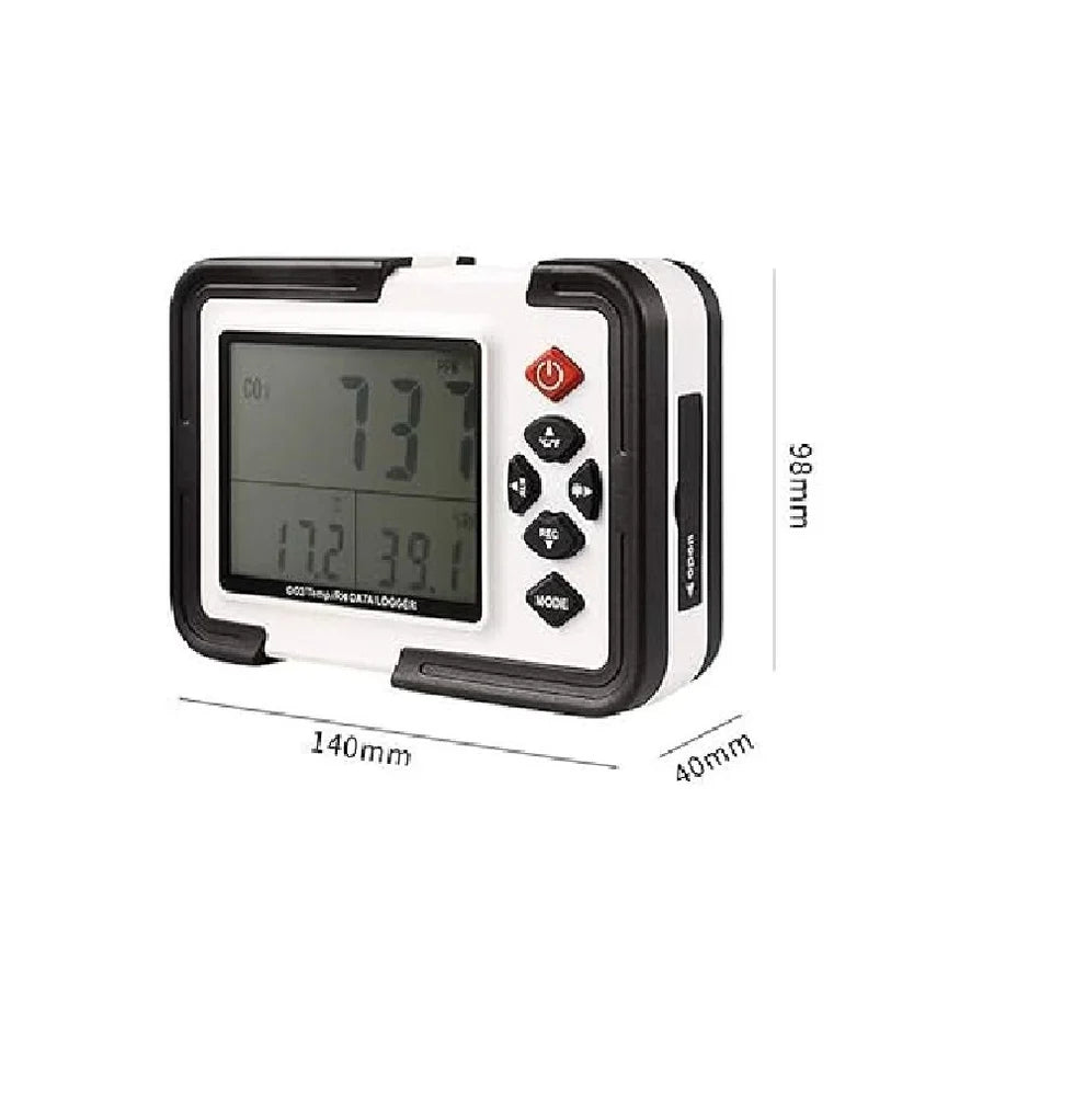 Real Instruments Digital Carbon Dioxide Meter with Certificate Indoor | Personal Use|Data Logger| Cold Storange| Display Range 0-9999PPM| Humidity CO2 Meter Monitor HT-2000
