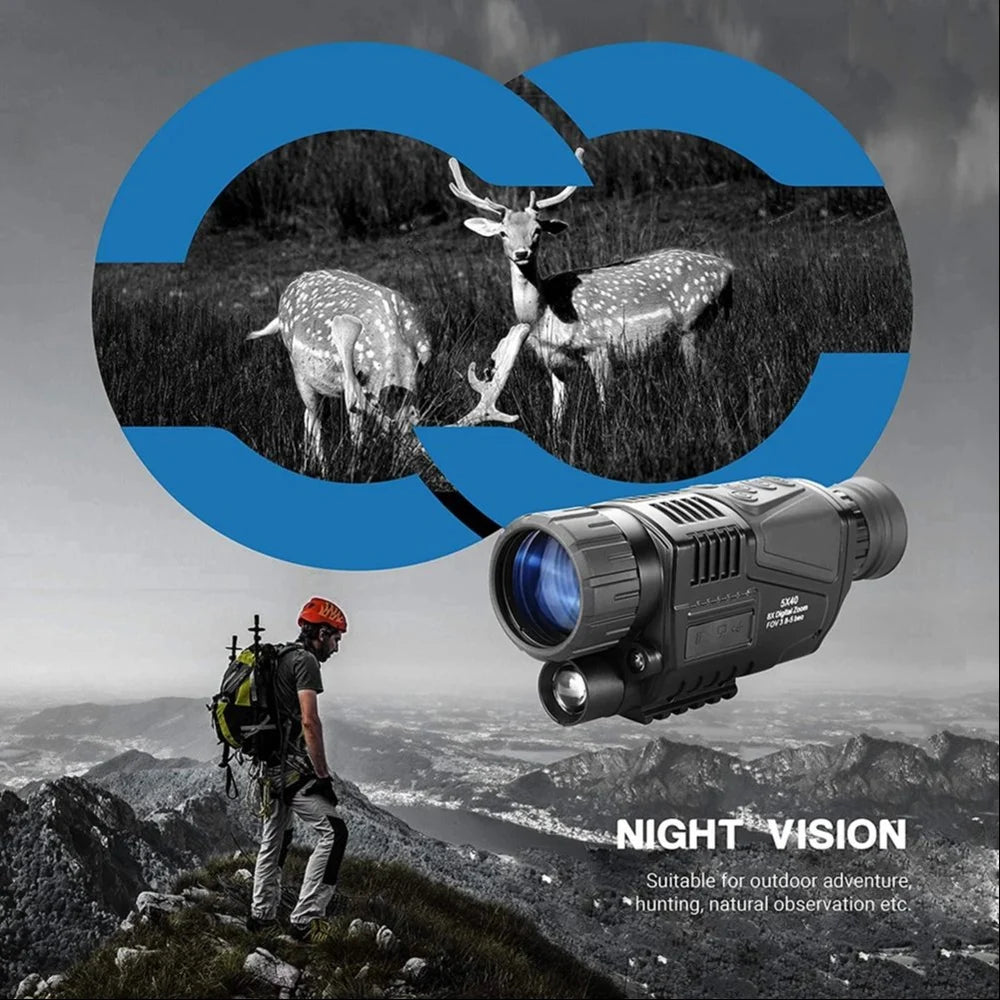Real Instruments Night Vision Monocular NV300 with High-Definition 1080P Resolution, 5x Optical Zoom, Up to 8x Digital Zoom, 40mm Large-Diameter Objective Lens, 200M Viewing Distance, Built-in Infrared Illuminator, Simple Waterproof Design & Lightweight
